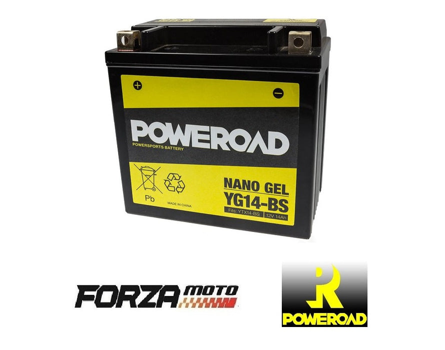 POWEROAD Nano Gel Motorcycle Battery - YG14-BS (fits YTX14-BS)